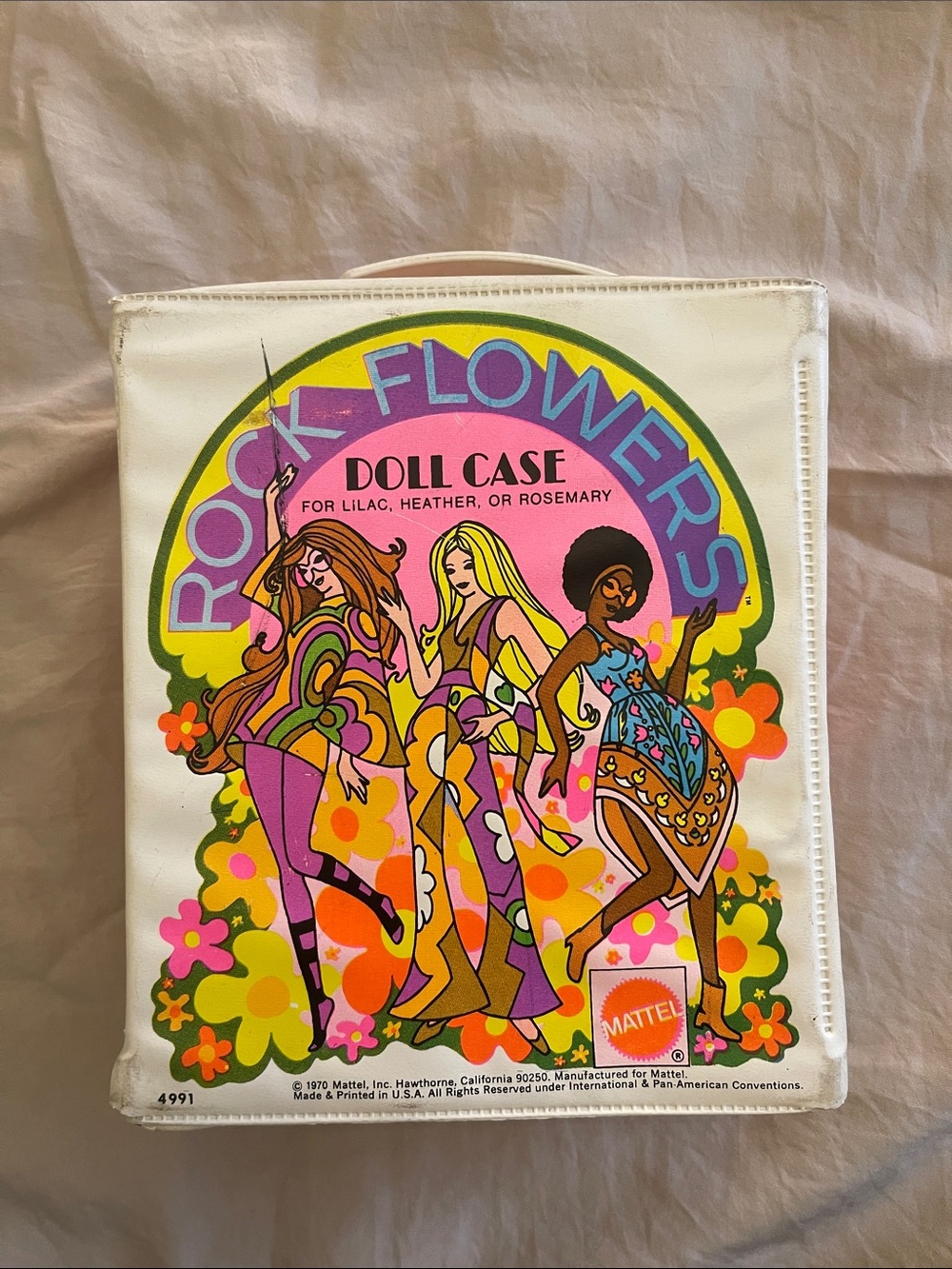 Mattel Rock Flowers Doll Case - White, Pink, Yellow, Green, Purple 1970 vintage